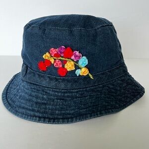 90’s Y2K Style Denim Bucket Hat with Floral Detail Garden Girl